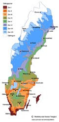 Svensk Trädgårds zonkarta över Sverige
