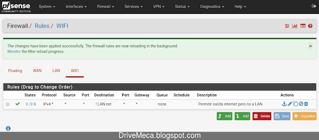 Ya esta funcionando la regla para la interfaz Wifi