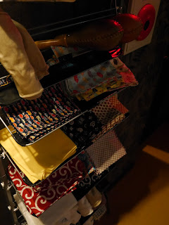 A rack of fundoshi at Zakoza Bulge Bar in Osaka, Japan. Rack of fundoshi at gay bar Zakoza Bulge Bar, Namba, Osaka.