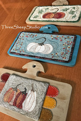 Pumpkin Punch Needle designs on hornbooks by Rose Clay at ThreeSheepStudio.com Pumpkin Punch Needle designs on hornbooks by Rose Clay at ThreeSheepStudio.com