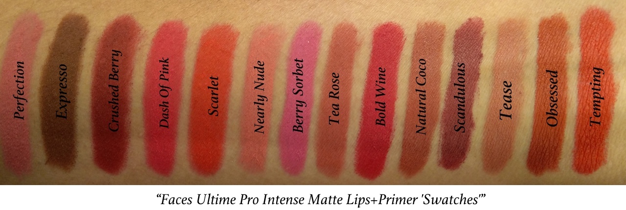 Faces Canada Ultime Pro Intense Matte Lips + Primer Swatches