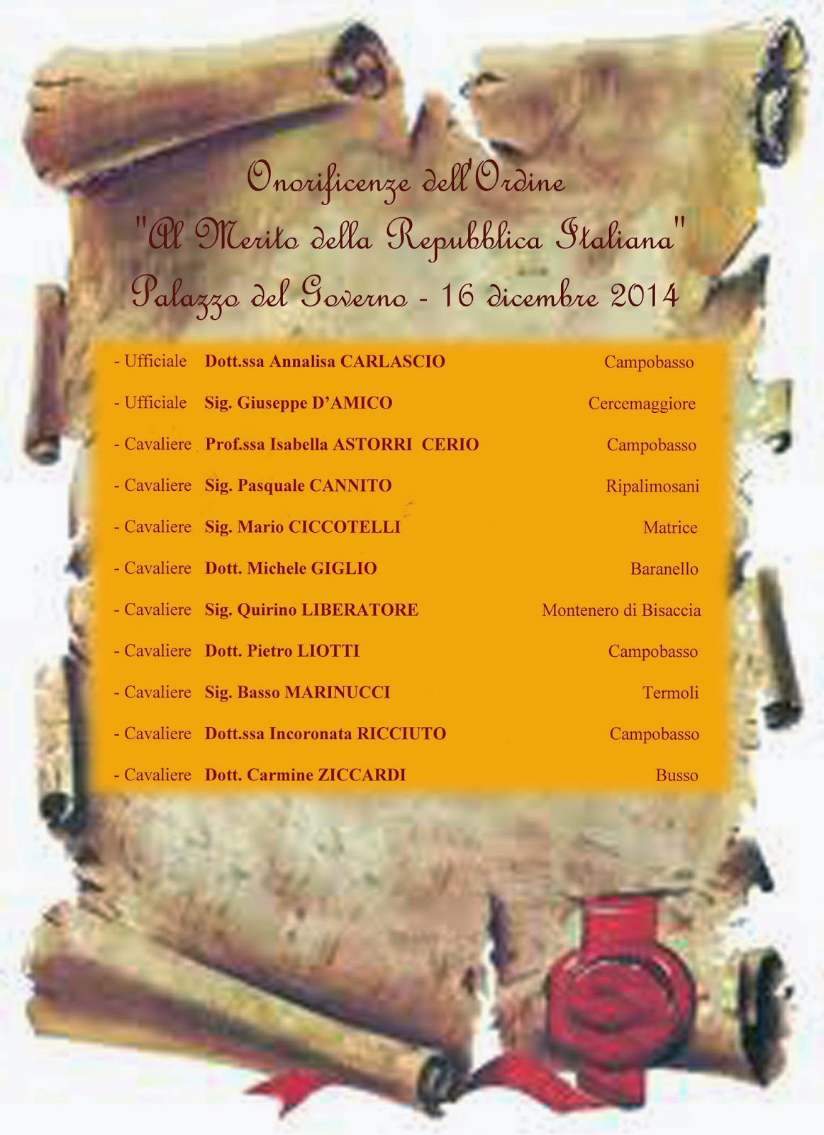 LUIGI CALABRESE PALAZZO DEL GOVERNO CONSEGNA ONORIFICENZE