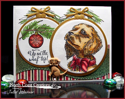 Stamps - North Coast Creations Santa Paws, ODBD Christmas Paper Collection 2013, ODBD Custom Circle Ornaments Die, ODBD Pinecone Single
