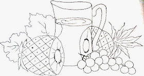 desenho de abacaxi com jarra de suco e uvas para pintar