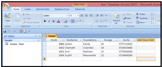 microsoft access sample database