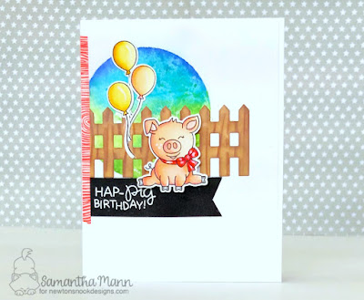 Hap-pig Birthday Card by Samantha Mann, Newton's Nook Designs, handmade card, balloons, pigs, distress ink, #pig, #birthday, #farm