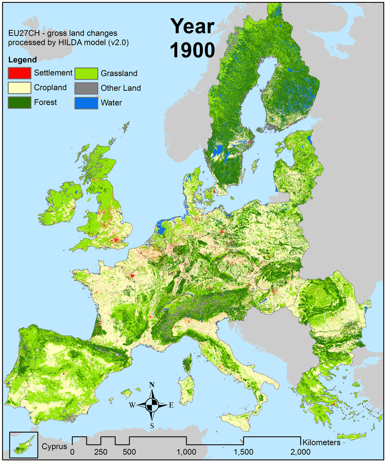 Europe grossland changes, 1900-2010