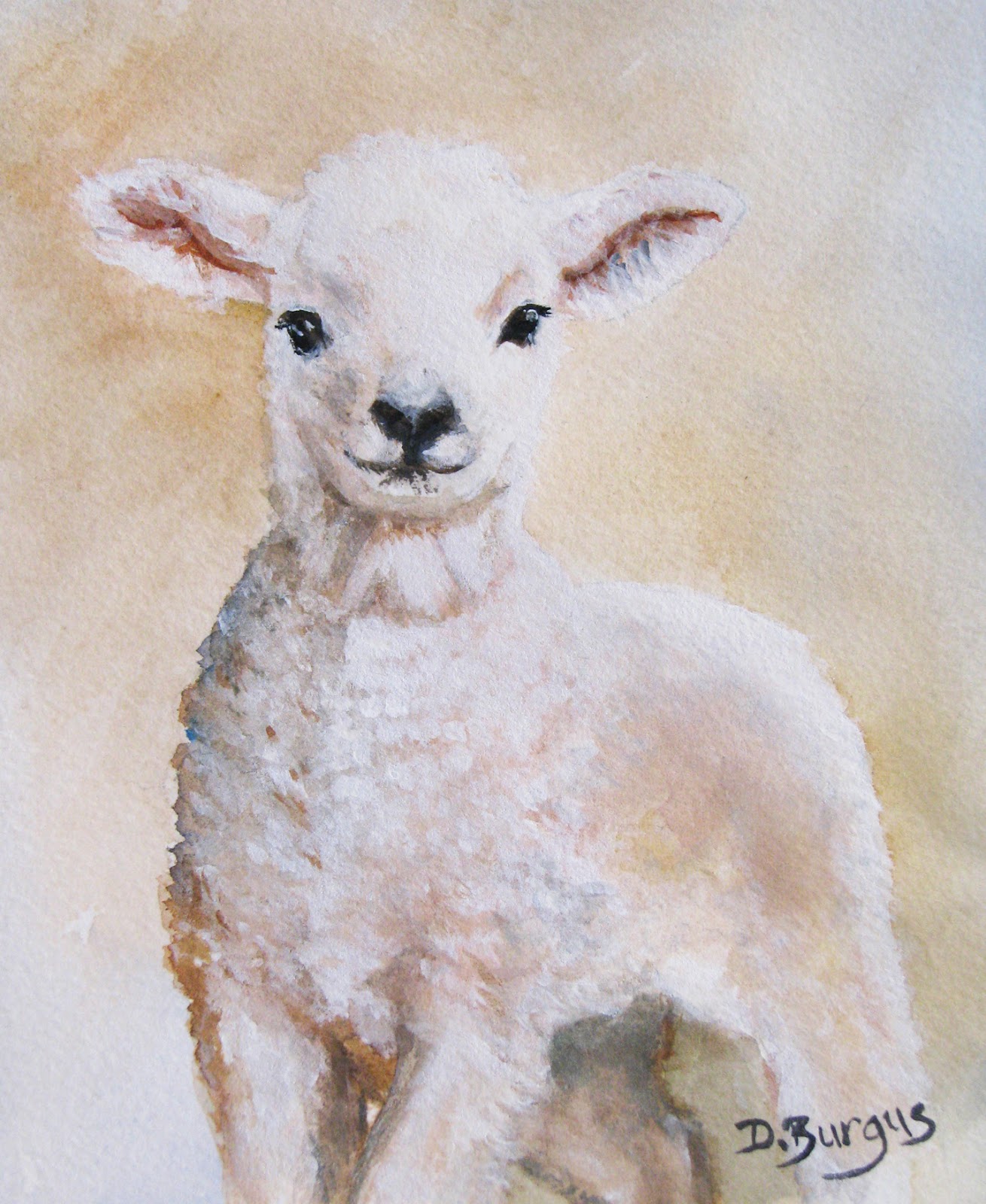 Art Helping Animals: Little Lamb Watercolor Painting by Della Burgus