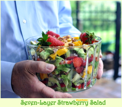 Seven-Layer Strawberry Salad with Homemade Poppy Seed Dressing, another show-stopping salad ♥ AVeggieVenture.com, a strawberry riff on the classic seven-layer salad.