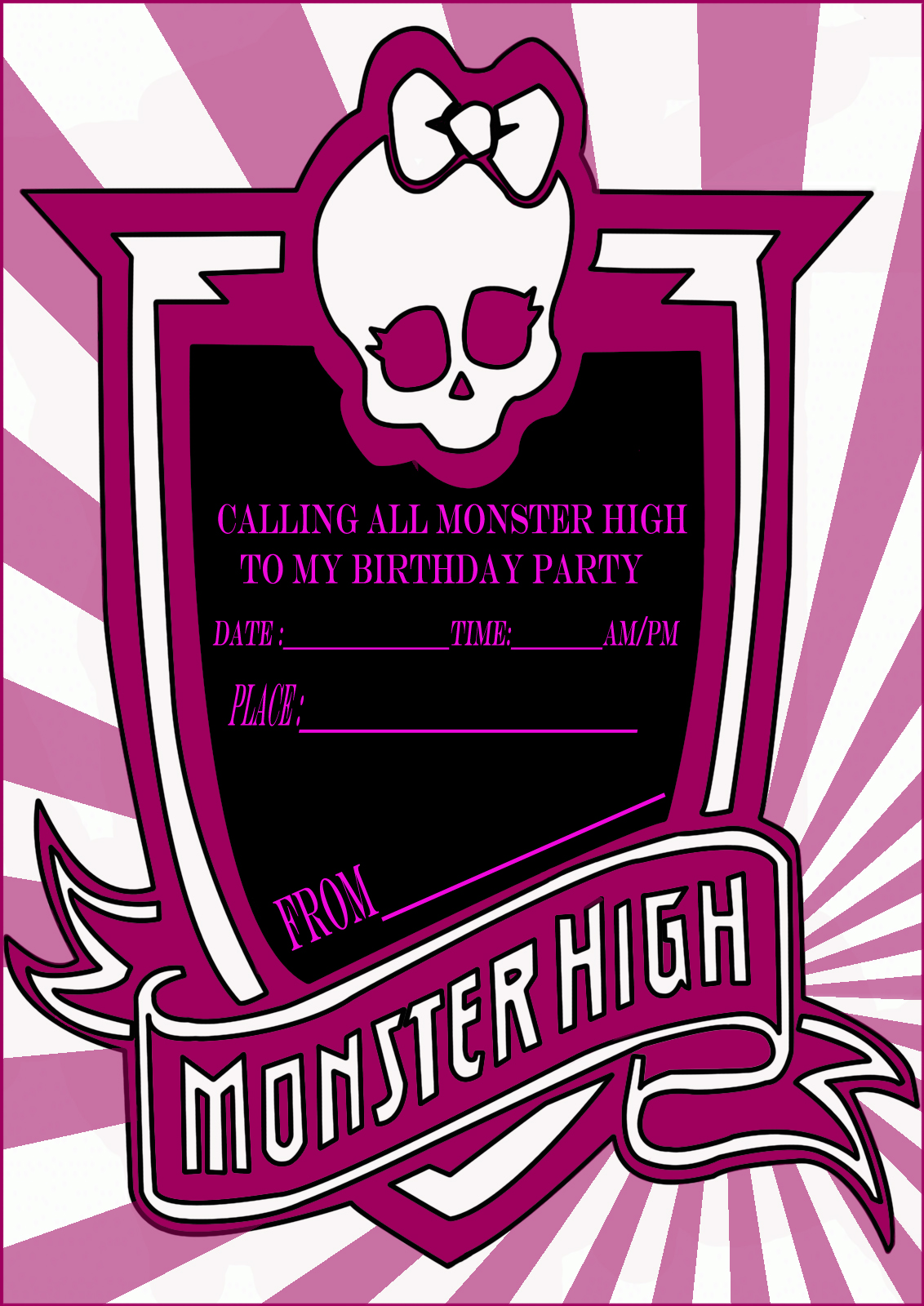 Monster High Party Invitation Card Learn To Coloring