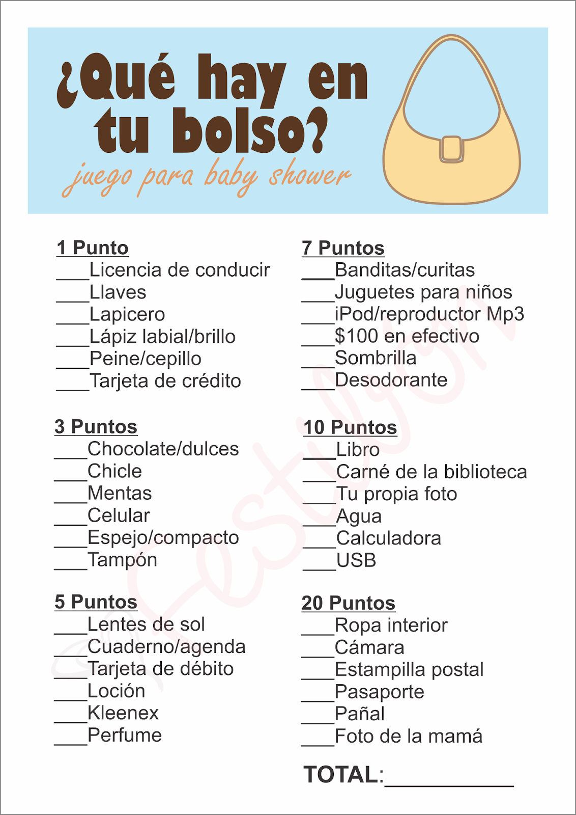 ¿qué Hay En Tu Bolso │ Juegos Para Baby Shower Para Imprimir Juegos