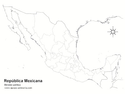 Mapa de México con División Política sin nombres 