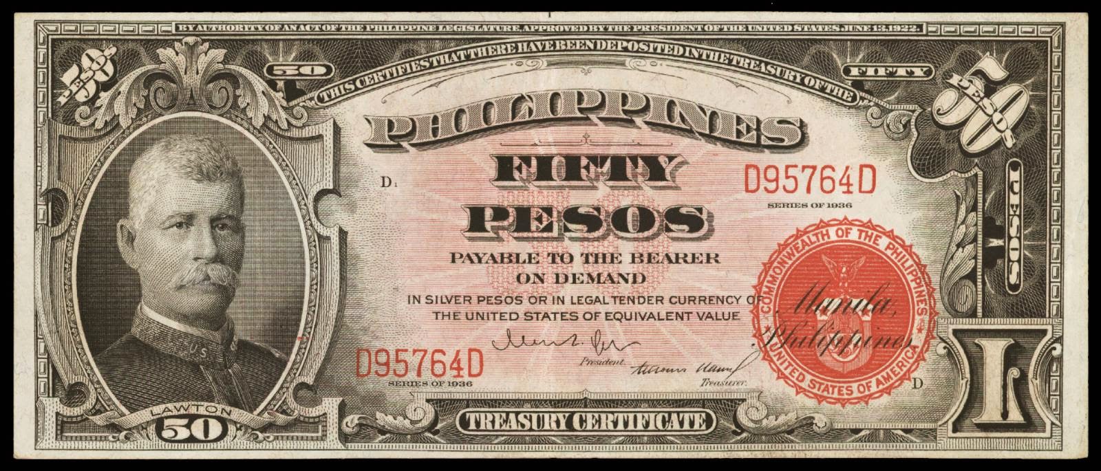 Philippines 50 Pesos note 1936 General Lawton