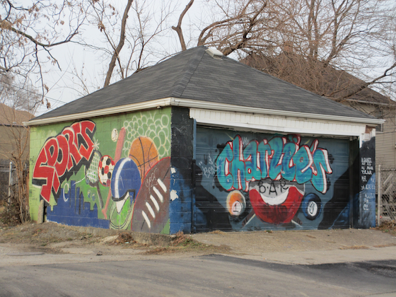 Mural Art on garage behind Charlie's Bar in Detroit