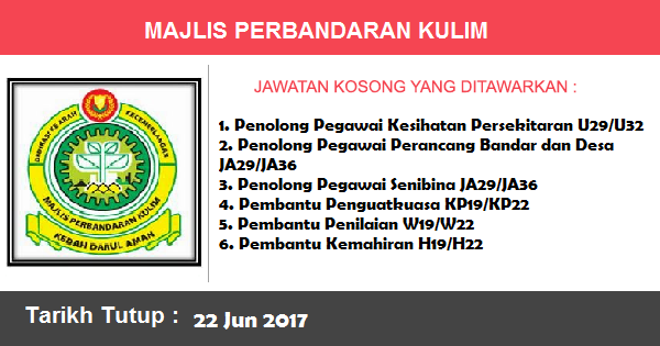 Jawatan Kosong di Majlis Perbandaran Kulim Jawatan Kosong di Majlis Perbandaran Kulim