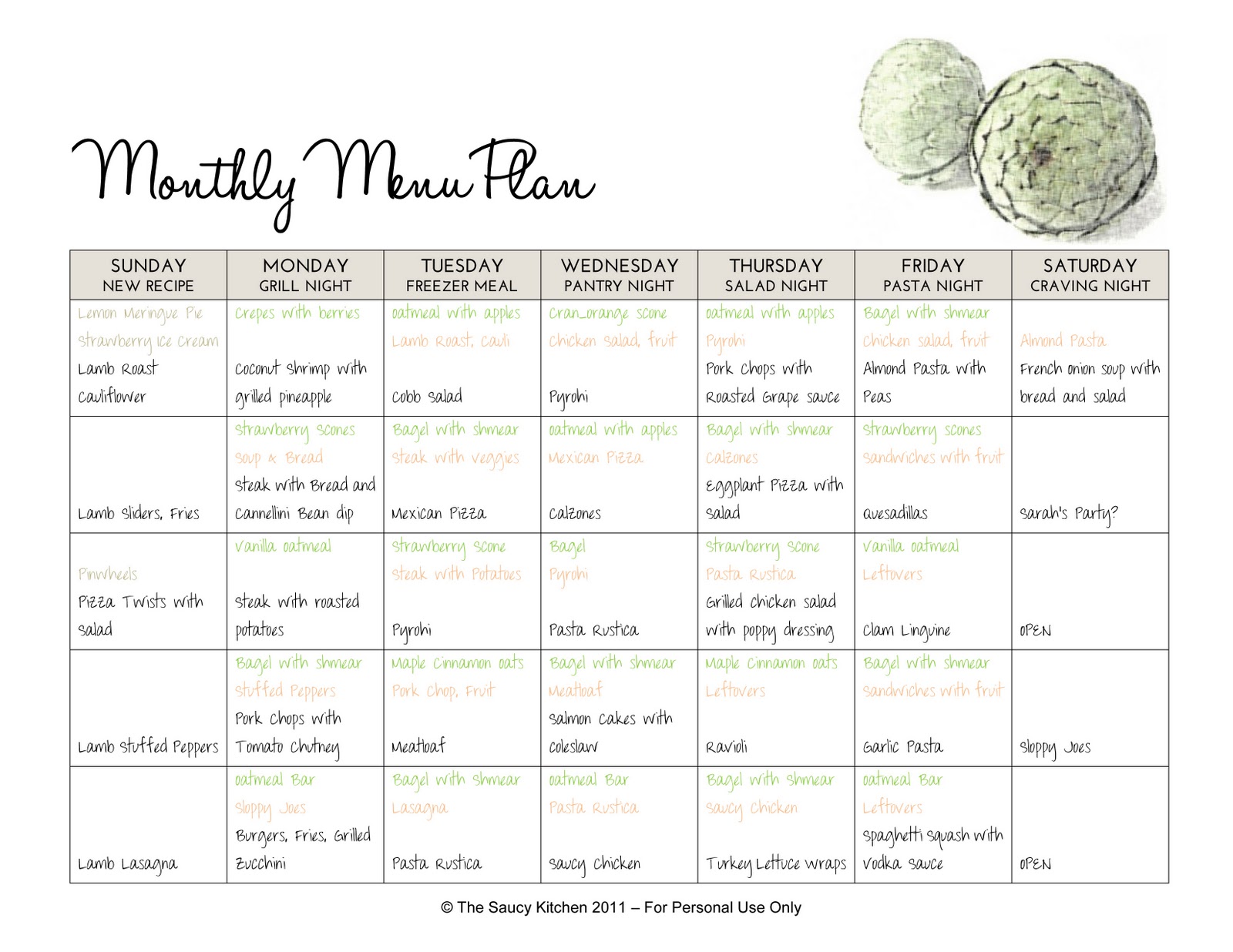 The Saucy Kitchen New! Menu Planning Resources
