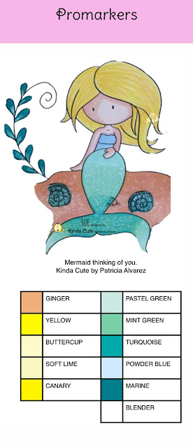 Promarker color combination for a mermaid digital stamp