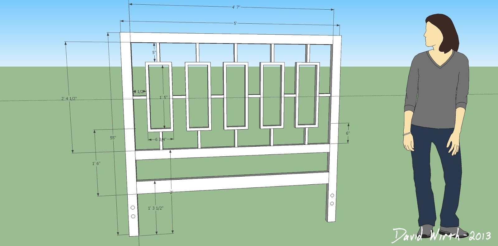 16 Pine Headboard For Queen Bed Headboard Google Sketch Up Sketchup Design Plan Dimensions
