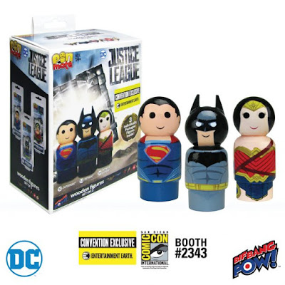 San Diego Comic-Con 2017 Exclusive DC Comics Pin Mate Wooden Figure Sets by Bif Bang Pow! x Entertainment Earth - Justice League Superman, Batman & Wonder Woman
