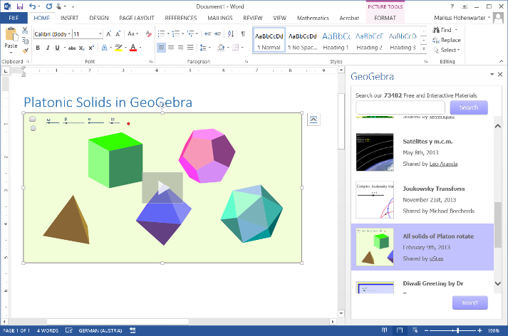 GeoGebra app para Microsoft Word. Não gostei!