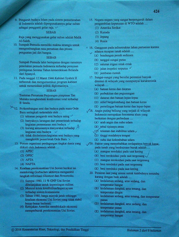 Soal dan Kunci Jawaban SBMPTN Soshum 2016 | FSHblog