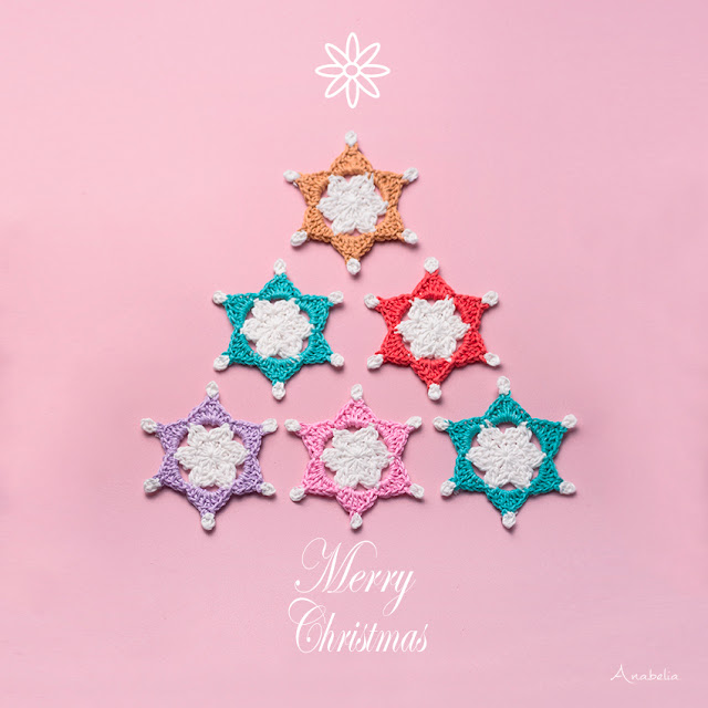 Six-point Crochet Stars Free Pattern, a Christmas gift by Anabelia Craft Design