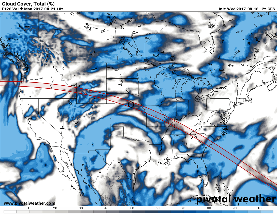 Cloud Cover Forecast for the Eclipse Path on Monday August 21 2017