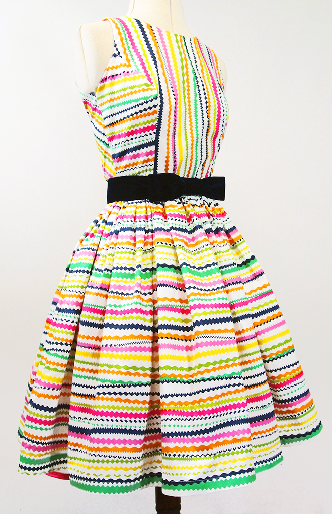 Alexandra King Vintage Inspired Clothing. Rainbow Stripe Ric Rac Dress