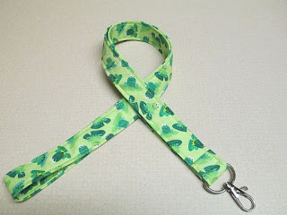 Green Frogs quilted fabric handmade lanyard