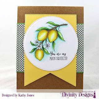 Divinity Designs Stamp Set: Lemon Branch, Custom Dies: Pierced Circles, Large Banners, Paper Collection:  Shabby Pastels