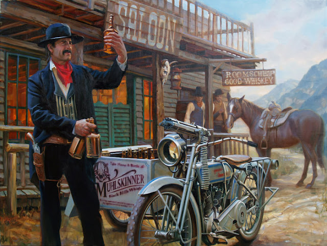 vintage motorcycle painting