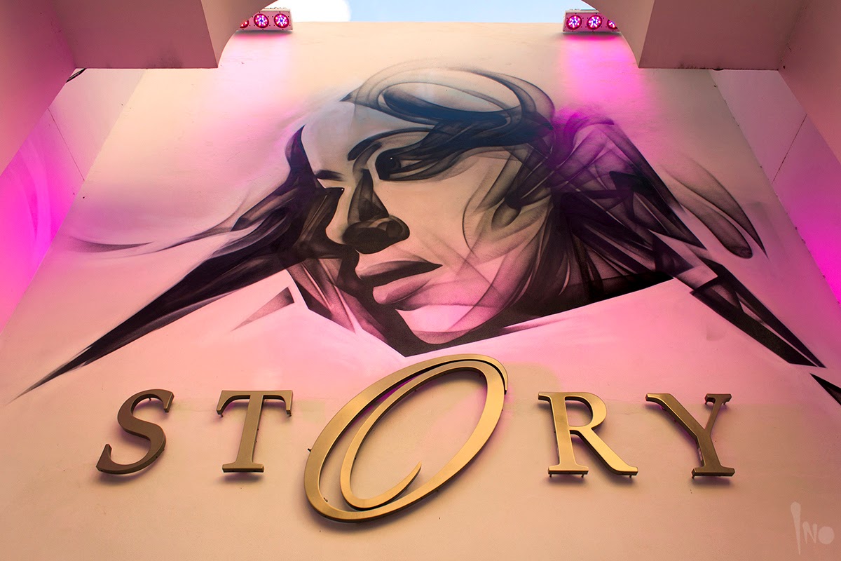 New Street Art Piece by Greek Artist iNO at the Story Nightclub in Miami Beach, USA.