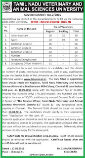 Applications are invited for Direct Recruitment of 79 Non Teaching vacancy posts in Tamil Nadu Veterinary and Animal Sciences University (TANUVAS) 