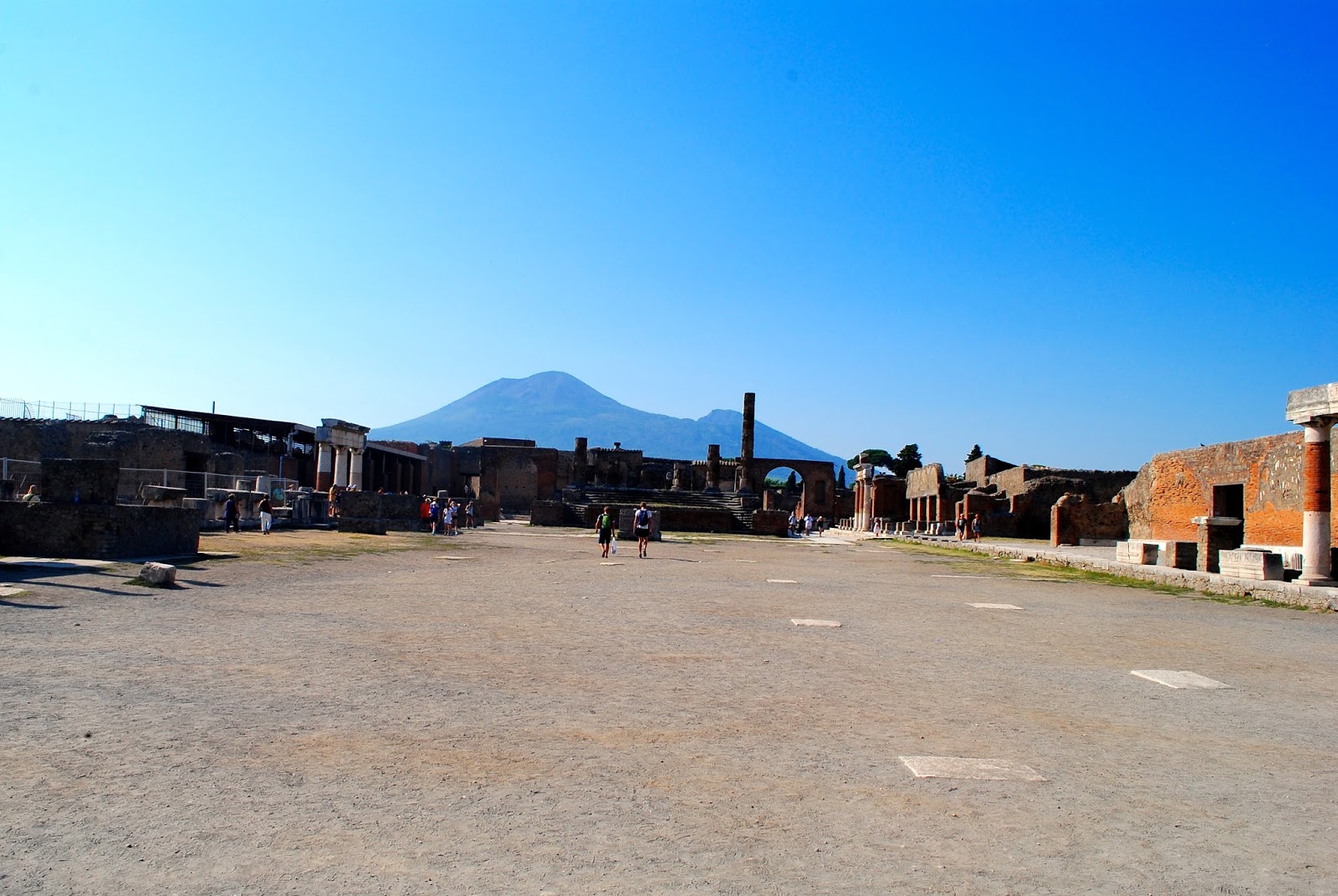 View of Mt Vesuvius from the Forum in Pompeii Italy
