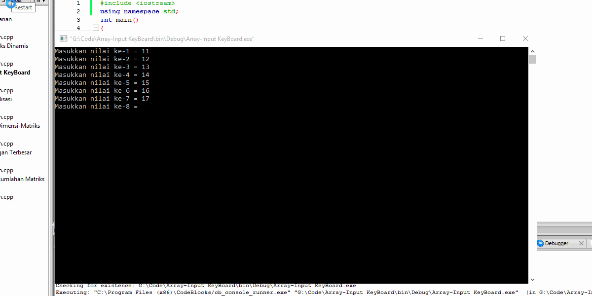 Contoh Array 1 Dimensi Inisialisai, Input Keyboard, Input Elemen