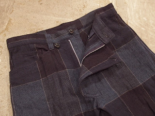 ts(s) slant fly front work shorts block plaid linen cotton dobby cloth