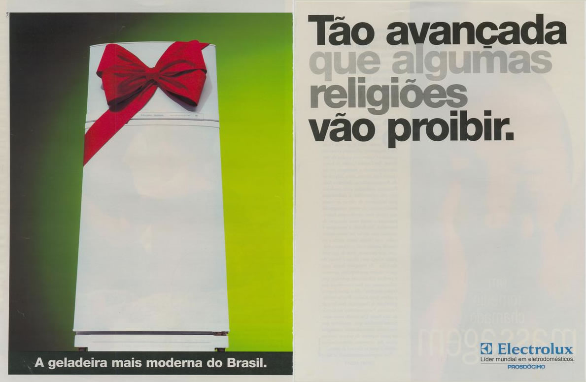 Propaganda da Electrolux em 1996 com um título criativo para apresentar o novo modelo de refrigerador