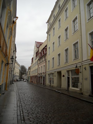 Rainy cobbled street in Tallinn, Estonia