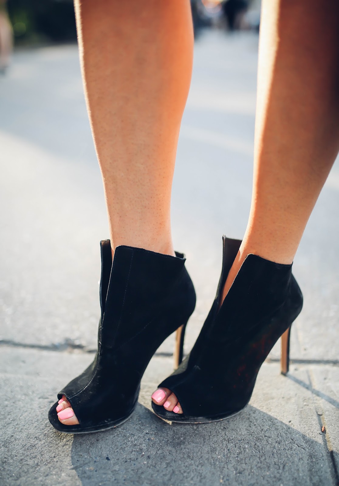 black peep toe heel booties