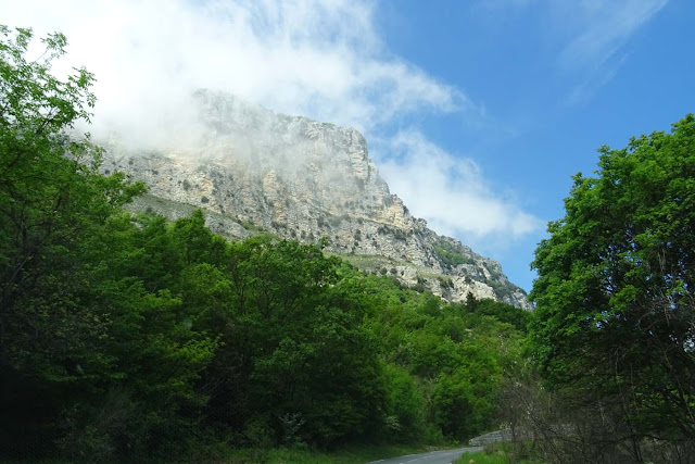 Route de Grasse, Bergfelsen, Bergstrasse, grüne Bäume, Hinterland von Nizzza