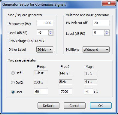 Generator Setup for Continuous Signals