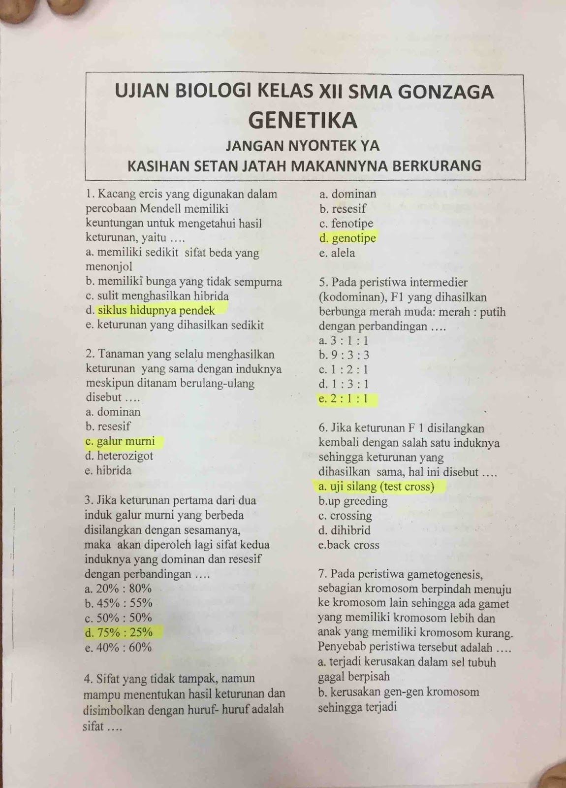 BIOLOGI GONZAGA: LATIHAN UJAN GENETIKA