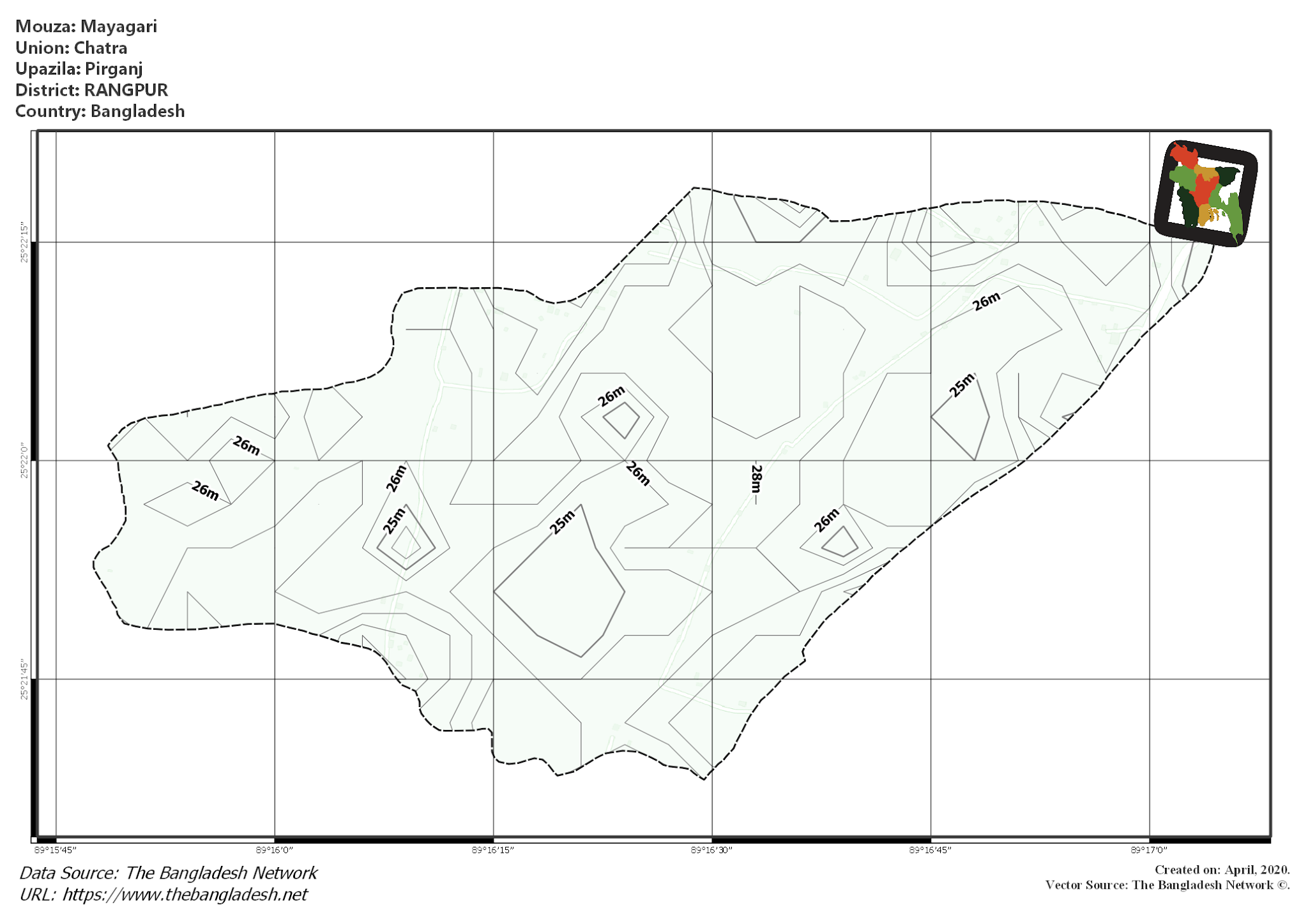 Map of Mayagari Mouza of Pirganj Upazila, RANGPUR, Bangladesh.