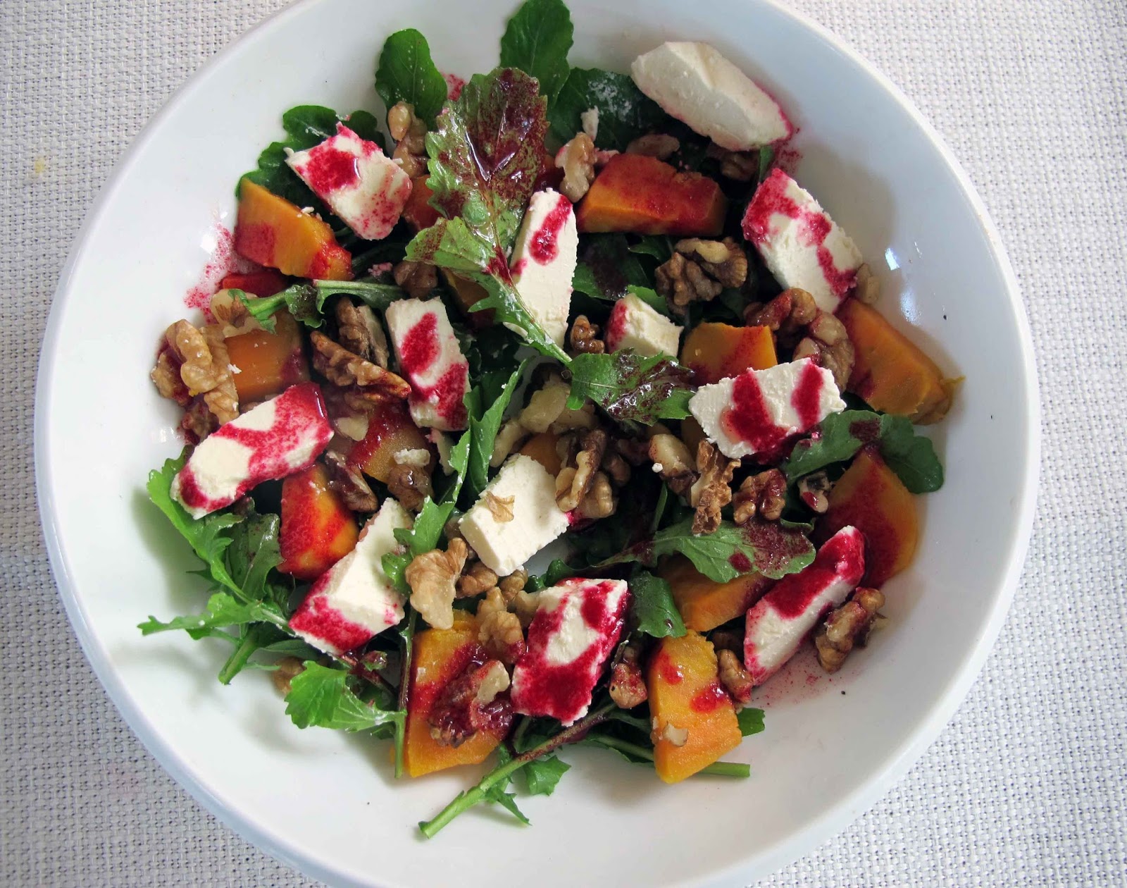 Shoot and Eat Rocket, kumara, feta and walnut salad with a ruby red
