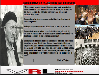 “ A te opune comunismului înseamnă a apăra puritatea Codului Penal. Comuniştii nu trebuie trataţi ca infractori de drept comun. Ca hoţii de buzunare, ca tîlharii, ca violatorii de dame…  Comunismul este un cancer social. Unde se instalează, rămâne pustiu.  Stânga nu poate guverna. Când vine la putere, e pustiu.  Comuniştii au vrut să ne facă fericiţi cu forţa: bă, să fiţi fericiţi, că vă ia mama dracului! Adică să mănânci bine, să bei bine, să dormi bine şi la loc comanda!  Comunismul înseamnă negaţia omului total, că omul total aparţine la cele două lumi: lumea trecătoare şi lumea veşnică. Or, comunismul ancorează în dimensiunea lumii trecătoare şi în felul ăsta nu e uman. Pentru că dacă îi spui unui om normal: mă, eşti un animal raţional muritor şi după tine rămân doar viermi şi minerale - îţi dă cu bâta în cap! “  Petre Ţuţea — la Piaţa Victoriei.