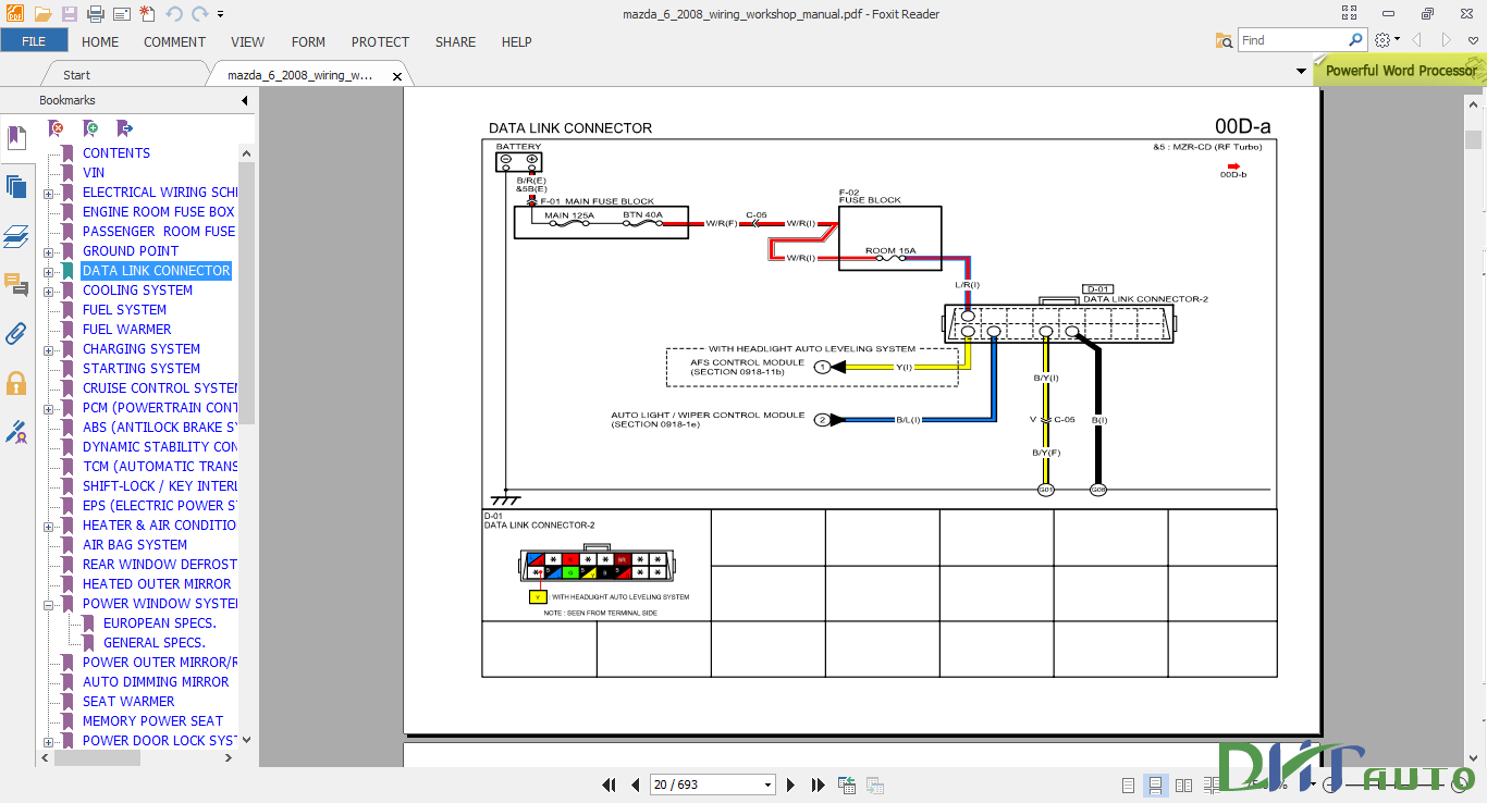 MAZDA 6 2008 WIRING WORKSHOP MANUAL - Automotive Library