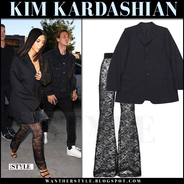 Kim Kardashian in sheer black lace pants and black blazer on May 2 I want her style What