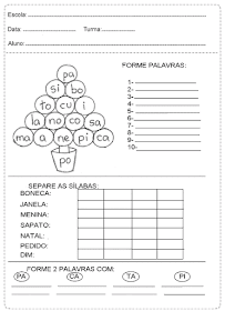 Forme palavras e separe as sílabas