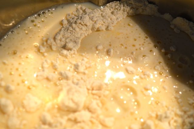 Ingredients in the jug of a TM5 ready to be turned into dough