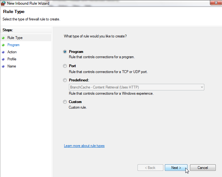 Windows Firewall Inbound Rules อนุญาตให้โปรแกรมเข้ามาใช้เครื่อง